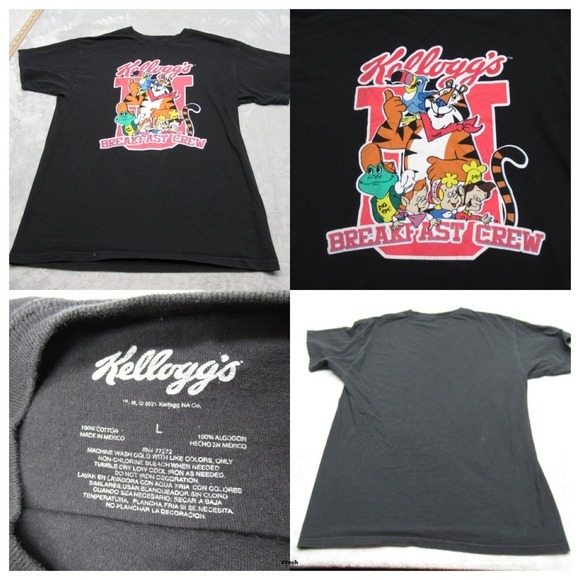Kelloggs Breakfast Crew Shirt Mens Large‎ Black Short Sleeve Cotton Graphic Tee - Picture 1 of 9